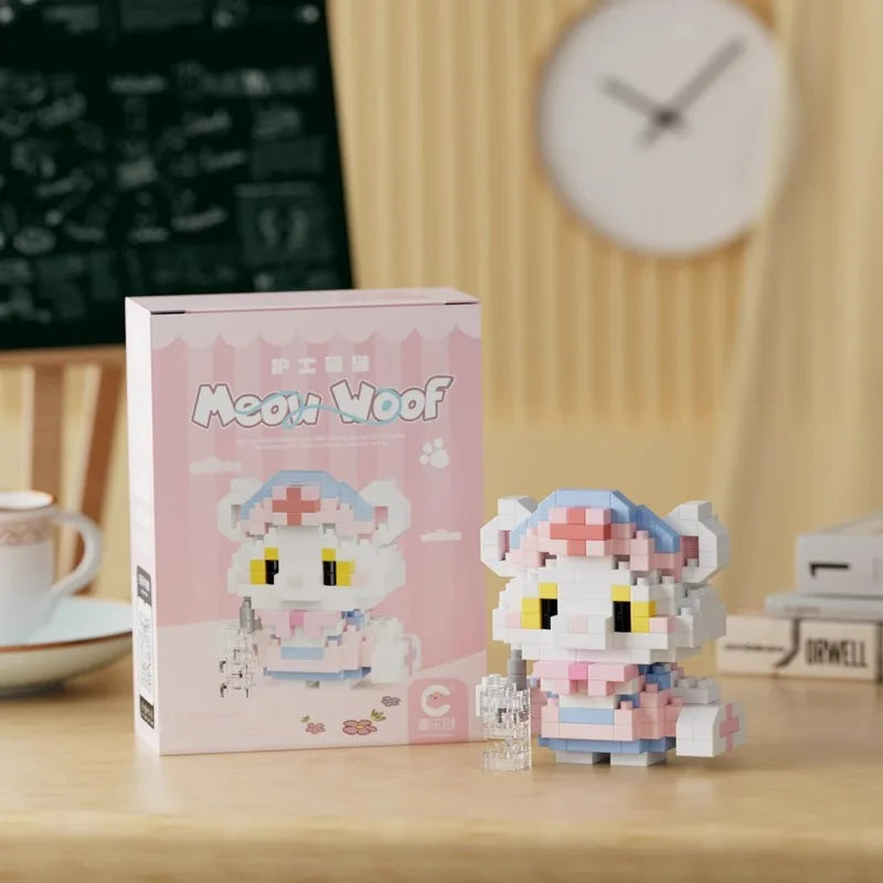 Fun Meowland Cartoon Cute Animal Dolls Puppies and Cats, Bloque de Construcción DIY
