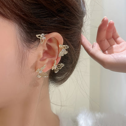Elegantes pendientes de mariposa para mujer: ganchos sin perforar, detalles de piedras preciosas sintéticas