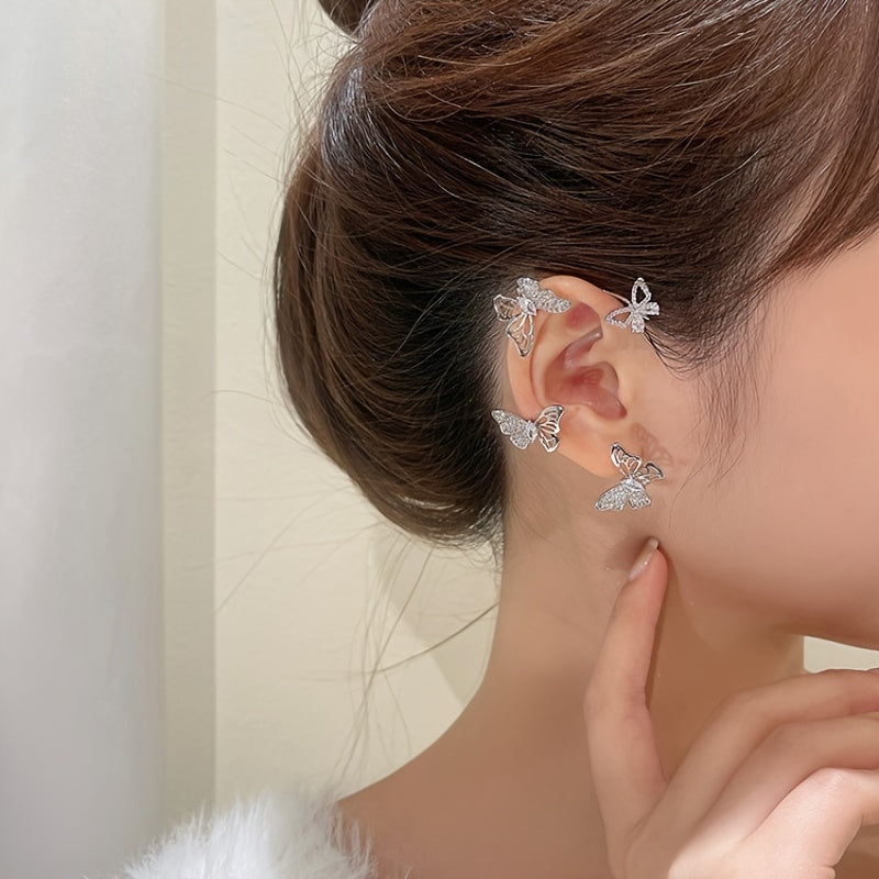 Elegantes pendientes de mariposa para mujer: ganchos sin perforar, detalles de piedras preciosas sintéticas