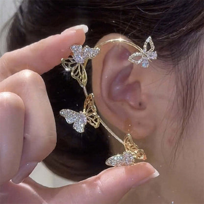 Elegantes pendientes de mariposa para mujer: ganchos sin perforar, detalles de piedras preciosas sintéticas