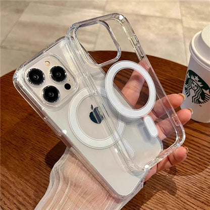 Para iPhone 15 Pro Max funda de teléfono con marco transparente magnético Magsafe de lujo para iPhone 11 12 13 14Plus 16E 17Air funda protectora