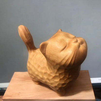 Estatua de gato de madera tallada a mano, modelo de gato, escultura de gato pequeño lindo, estatuilla de Animal creativa de dibujos animados, regalos para niños