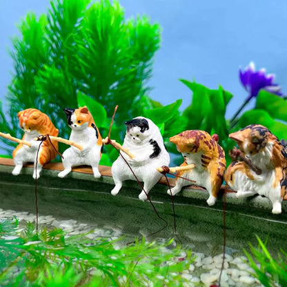 Adornos de gato de pesca, paisajismo de peces, decoración de acuario, Mini estatua de gato, accesorios de pescado, suministros para el hogar, decoración