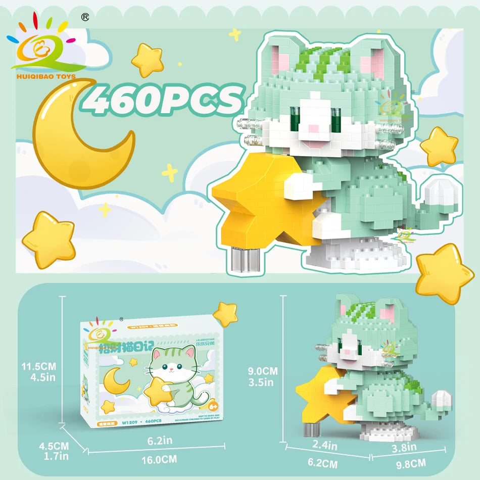HUIQIBAO Cute Fortune Cat Micro Model Bloque de Construcción Educativo DIY para Niños y Decoración