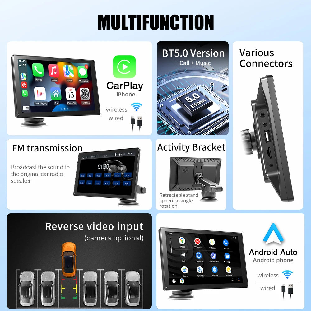 9 "portátil inalámbrico Carplay estéreo de coche Android Auto Radio de coche Bluetooth navegación GPS FM AUX reproductor Multimedia de coche