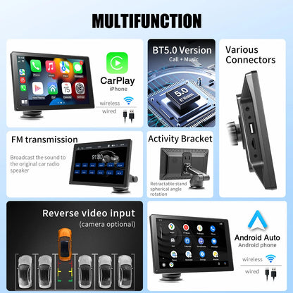 9 "portátil inalámbrico Carplay estéreo de coche Android Auto Radio de coche Bluetooth navegación GPS FM AUX reproductor Multimedia de coche