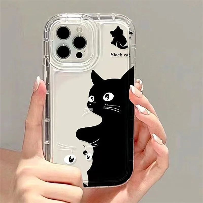 Funda de teléfono transparente suave con gráfico de gato de dibujos animados para iPhone 11 13 12 14 15 16 Pro Max XR X 7 8 Plus SE 2 3 cubierta de Airbag a prueba de golpes