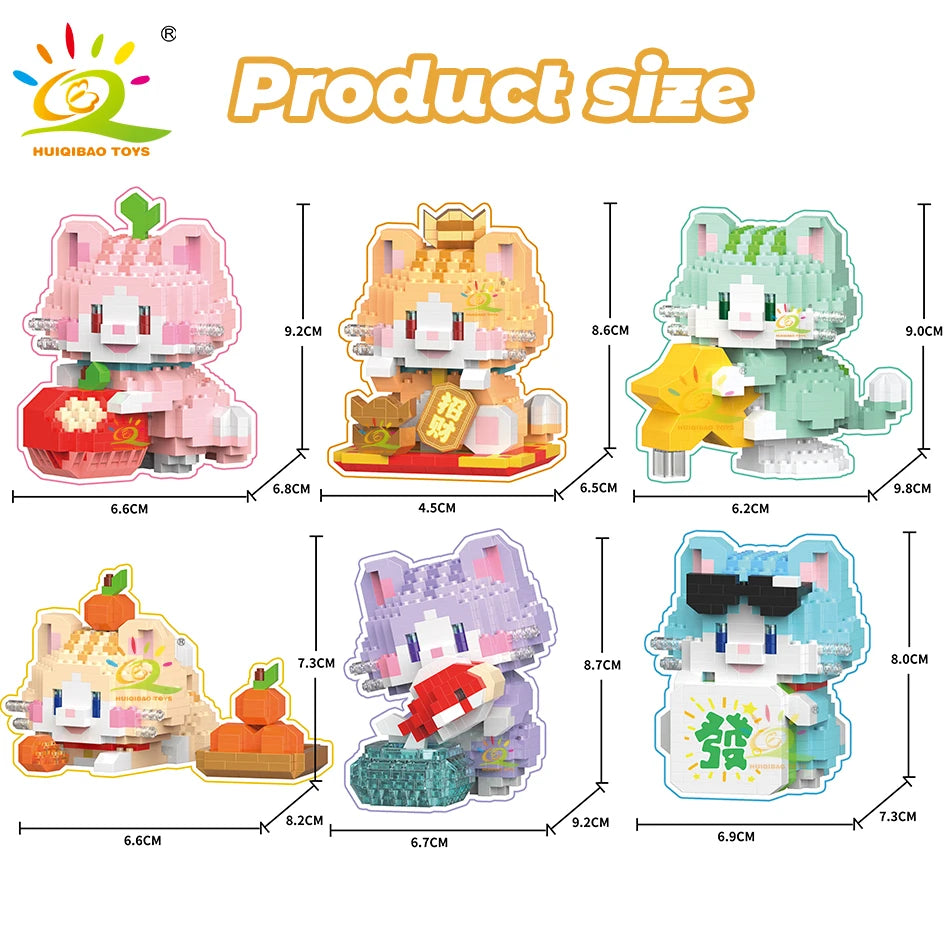 HUIQIBAO Cute Fortune Cat Micro Model Bloque de Construcción Educativo DIY para Niños y Decoración