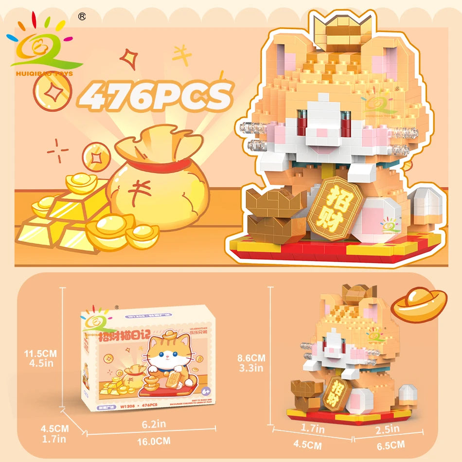 HUIQIBAO Cute Fortune Cat Micro Model Bloque de Construcción Educativo DIY para Niños y Decoración
