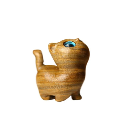 Estatua de gato de madera tallada a mano, modelo de gato, escultura de gato pequeño lindo, estatuilla de Animal creativa de dibujos animados, regalos para niños