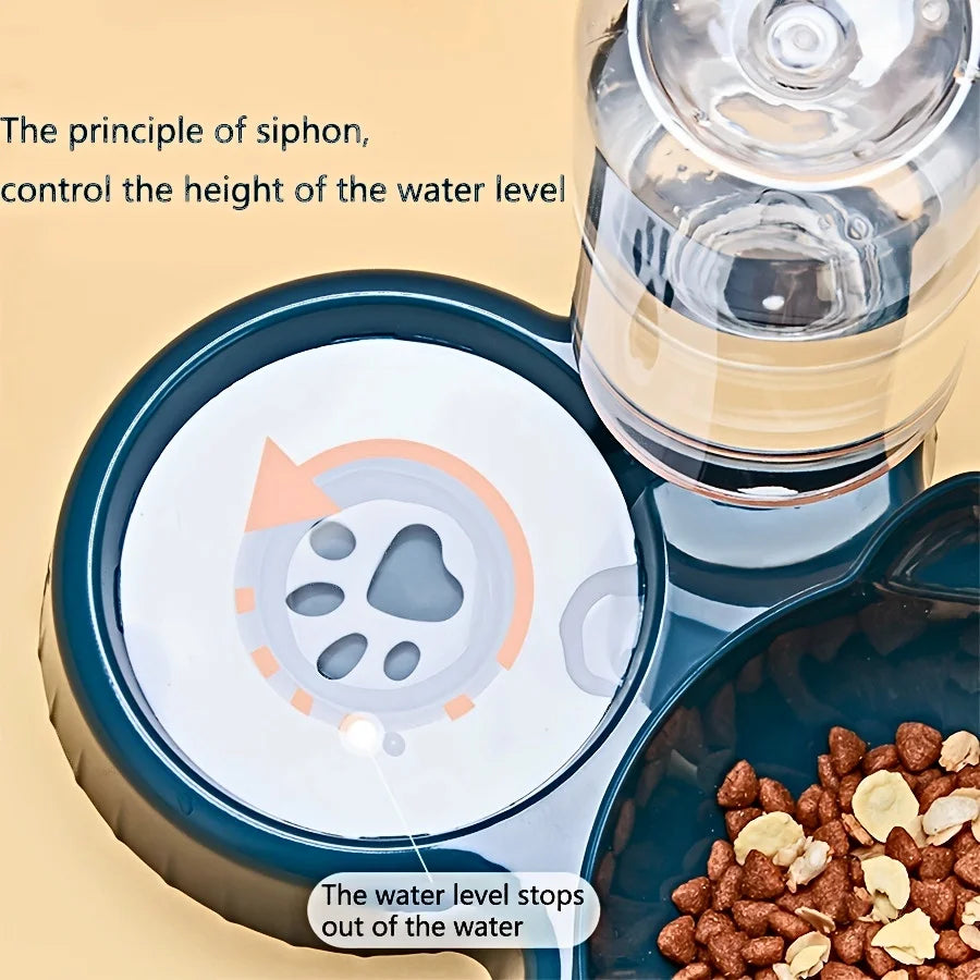 Cuencos para mascotas con alimentador de agua, diseño de oreja inclinado, juego de cuencos para agua y comida para gatos con botella de agua por gravedad para protección del cuello, 3 en 1