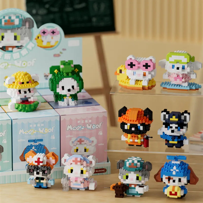 Fun Meowland Cartoon Cute Animal Dolls Puppies and Cats, Bloque de Construcción DIY