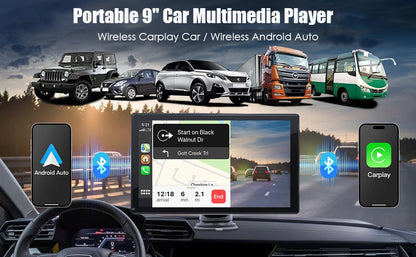 9 "portátil inalámbrico Carplay estéreo de coche Android Auto Radio de coche Bluetooth navegación GPS FM AUX reproductor Multimedia de coche