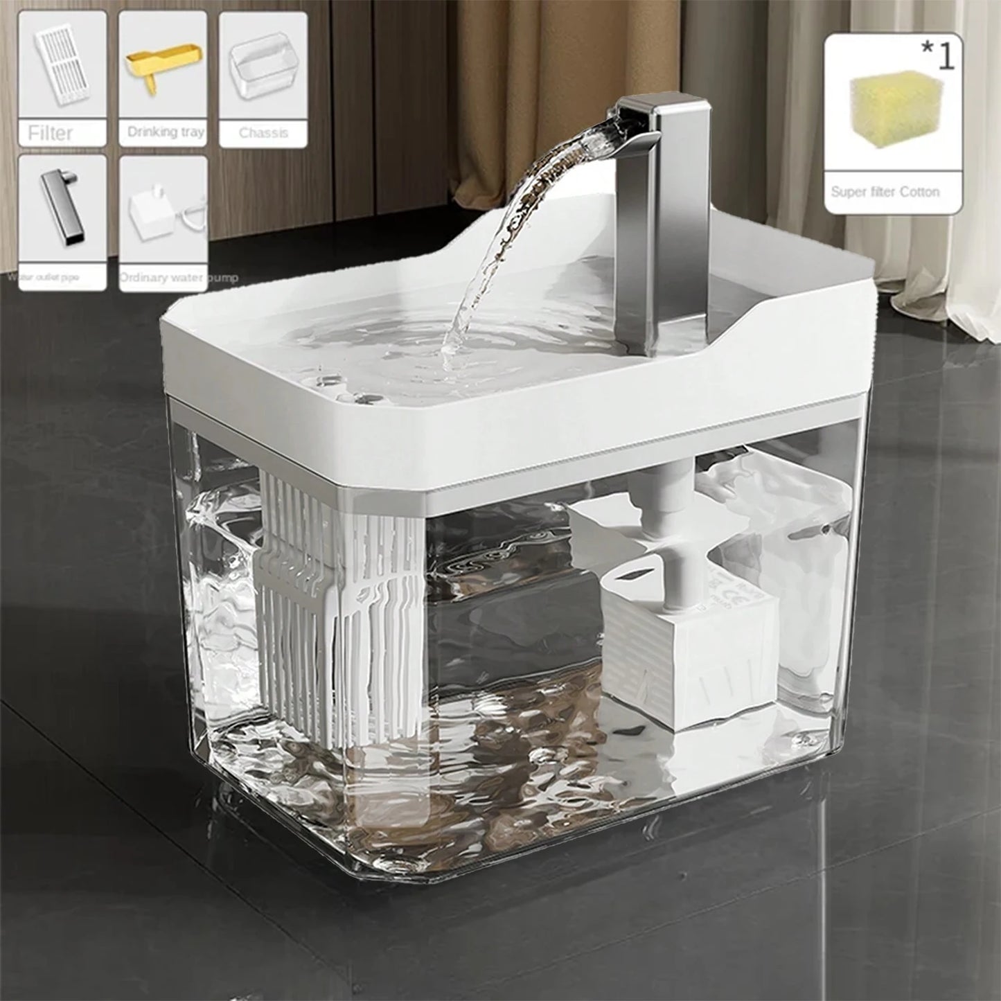 Fuente de agua para gatos, filtro automático, bebedero transparente para gatos, USB, antiseco, filtrado recircular, dispensador de agua con bomba