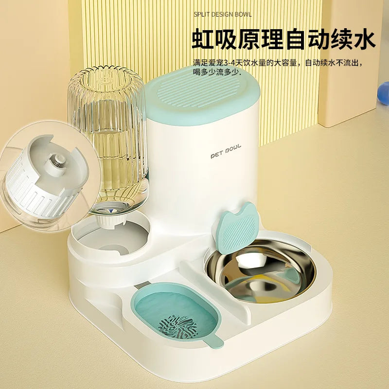Cuenco para gatos con dispensador de agua integrado, comedero automático para mascotas y fuente de agua para perros y gatos