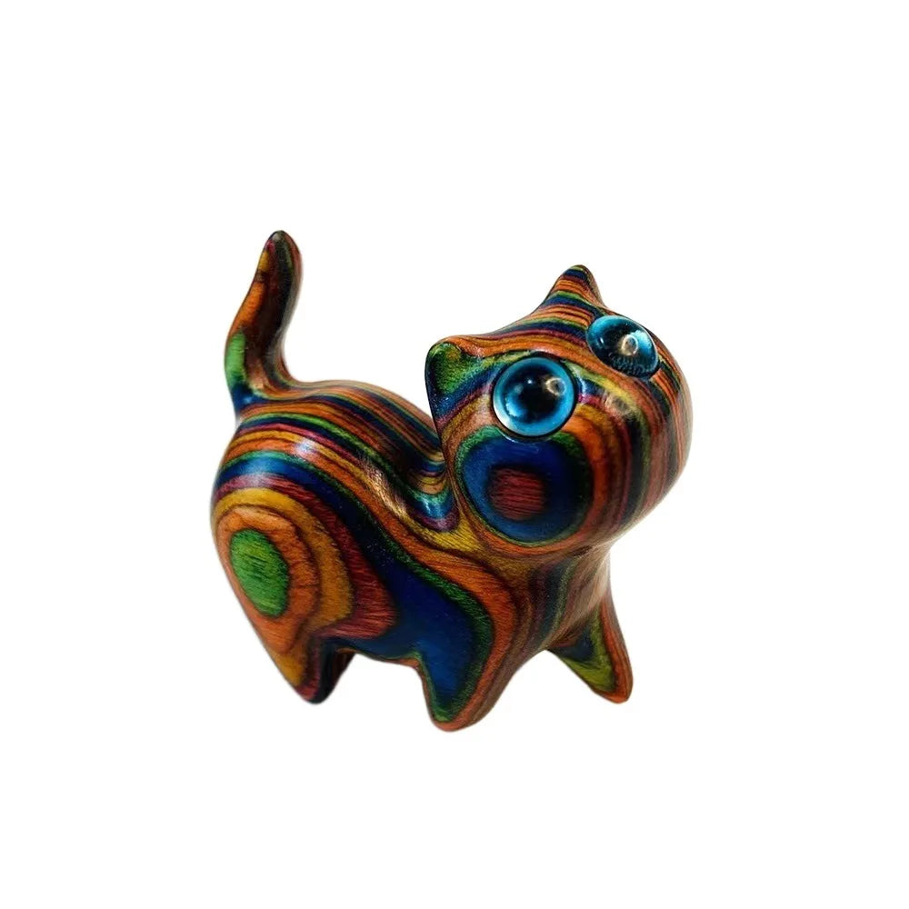 Estatua de gato de madera tallada a mano, modelo de gato, escultura de gato pequeño lindo, estatuilla de Animal creativa de dibujos animados, regalos para niños
