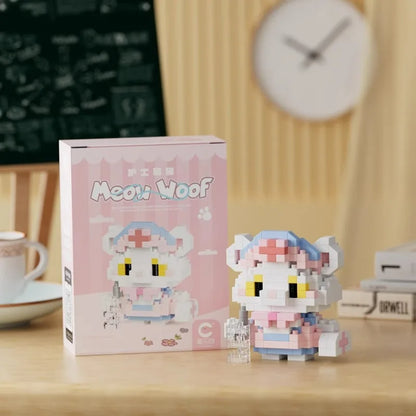 Fun Meowland Cartoon Cute Animal Dolls Puppies and Cats, Bloque de Construcción DIY