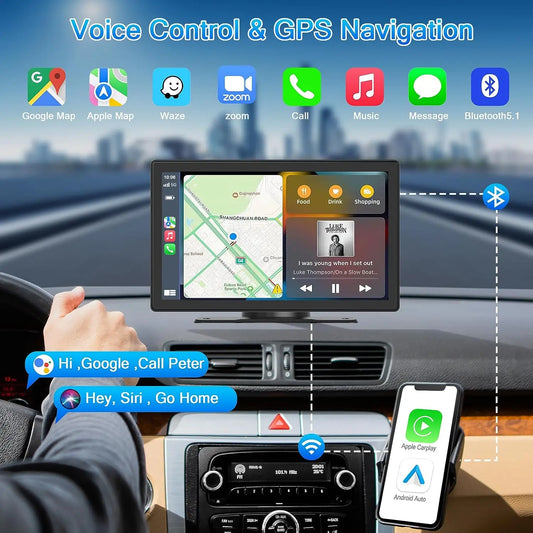 9 "portátil inalámbrico Carplay estéreo de coche Android Auto Radio de coche Bluetooth navegación GPS FM AUX reproductor Multimedia de coche