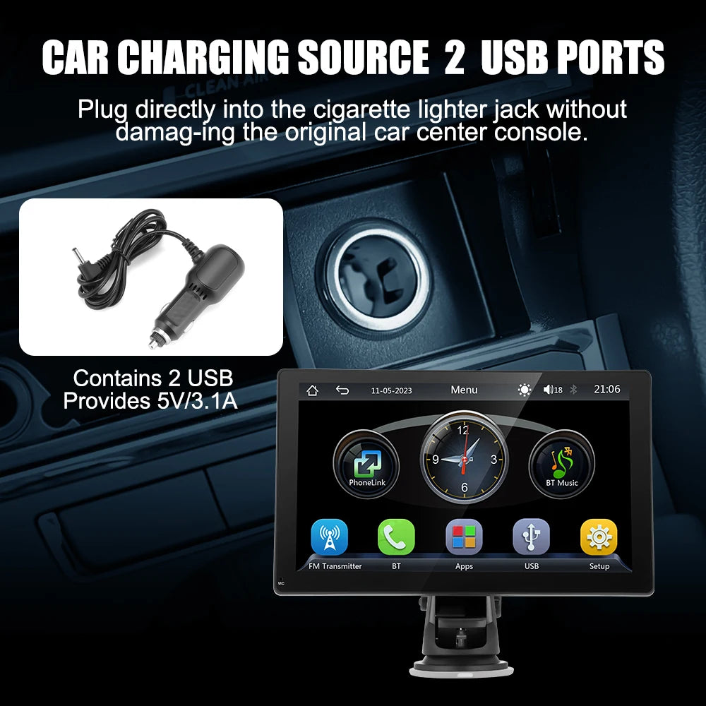 9 "portátil inalámbrico Carplay estéreo de coche Android Auto Radio de coche Bluetooth navegación GPS FM AUX reproductor Multimedia de coche