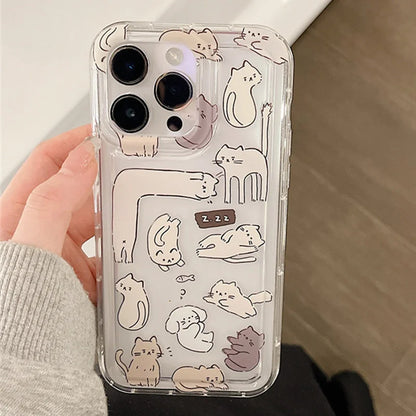 Funda de teléfono transparente suave con gráfico de gato de dibujos animados para iPhone 11 13 12 14 15 16 Pro Max XR X 7 8 Plus SE 2 3 cubierta de Airbag a prueba de golpes