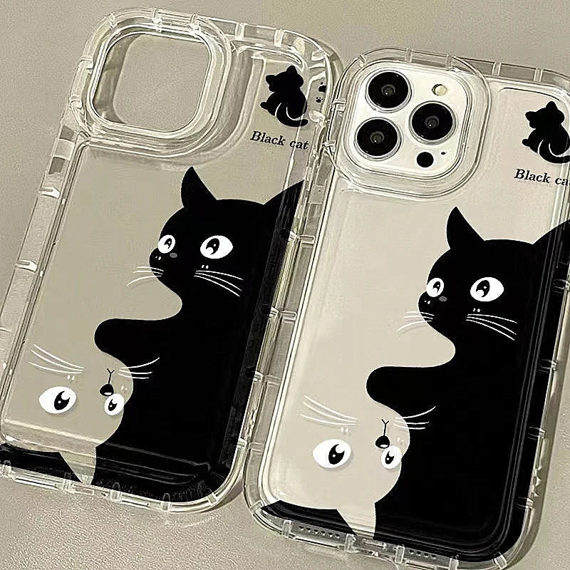 Funda de teléfono transparente suave con gráfico de gato de dibujos animados para iPhone 11 13 12 14 15 16 Pro Max XR X 7 8 Plus SE 2 3 cubierta de Airbag a prueba de golpes
