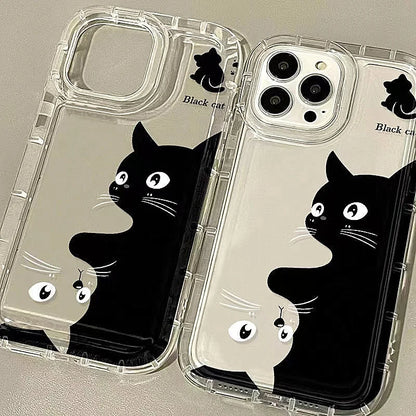 Funda de teléfono transparente suave con gráfico de gato de dibujos animados para iPhone 11 13 12 14 15 16 Pro Max XR X 7 8 Plus SE 2 3 cubierta de Airbag a prueba de golpes