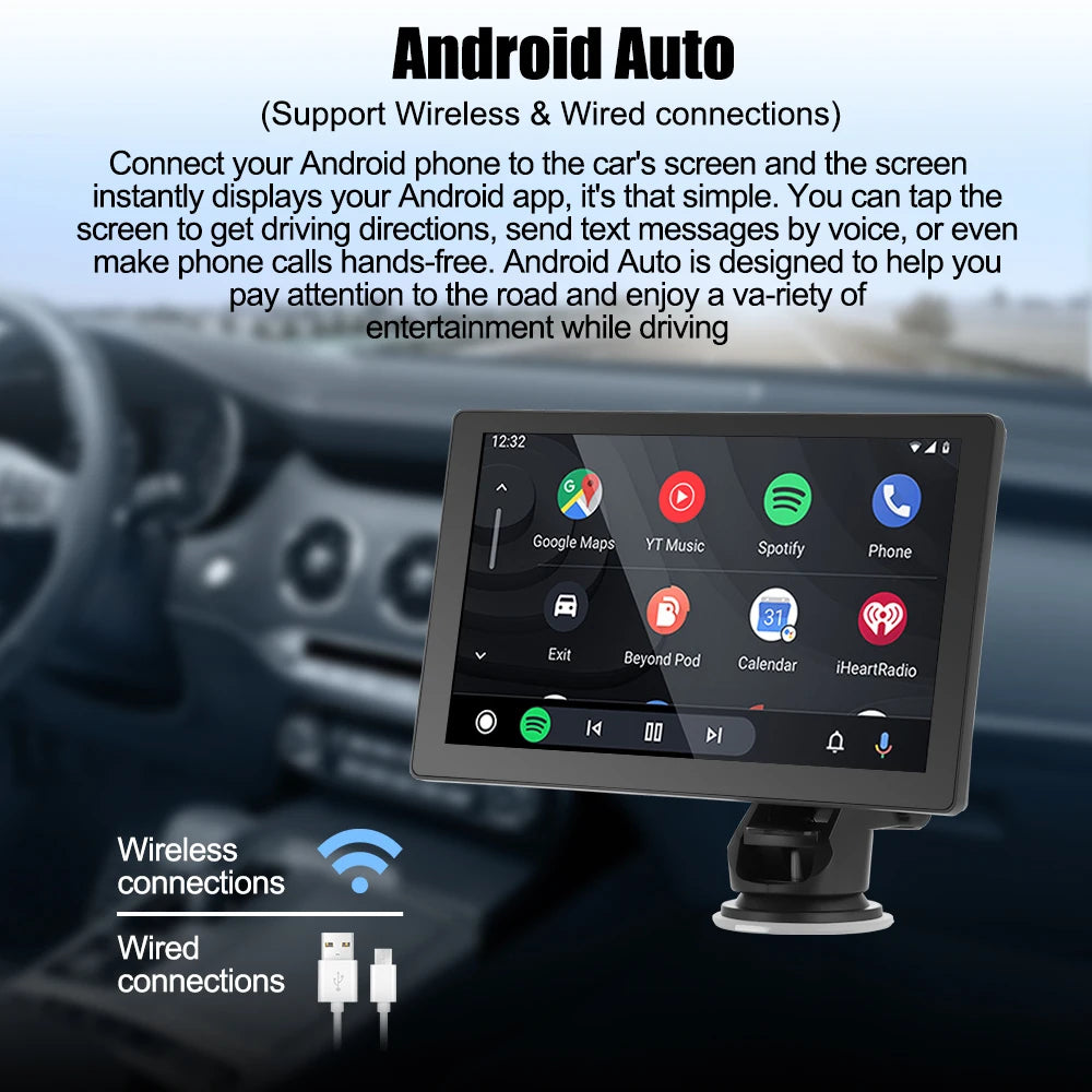 9 "portátil inalámbrico Carplay estéreo de coche Android Auto Radio de coche Bluetooth navegación GPS FM AUX reproductor Multimedia de coche
