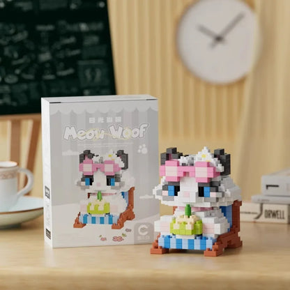 Fun Meowland Cartoon Cute Animal Dolls Puppies and Cats, Bloque de Construcción DIY