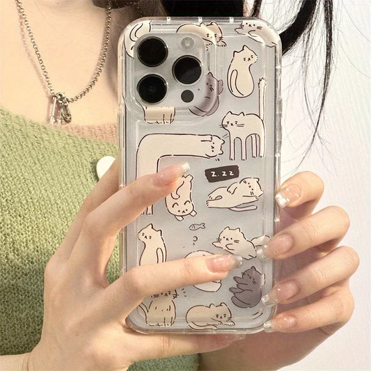 Funda de teléfono transparente suave con gráfico de gato de dibujos animados para iPhone 11 13 12 14 15 16 Pro Max XR X 7 8 Plus SE 2 3 cubierta de Airbag a prueba de golpes