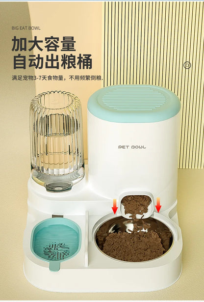 Cuenco para gatos con dispensador de agua integrado, comedero automático para mascotas y fuente de agua para perros y gatos