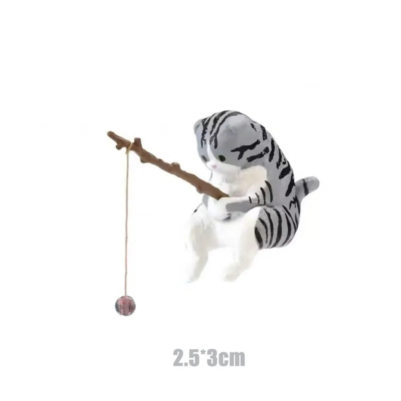Adornos de gato de pesca, paisajismo de peces, decoración de acuario, Mini estatua de gato, accesorios de pescado, suministros para el hogar, decoración