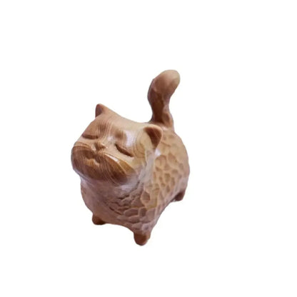 Estatua de gato de madera tallada a mano, modelo de gato, escultura de gato pequeño lindo, estatuilla de Animal creativa de dibujos animados, regalos para niños