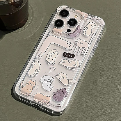 Funda de teléfono transparente suave con gráfico de gato de dibujos animados para iPhone 11 13 12 14 15 16 Pro Max XR X 7 8 Plus SE 2 3 cubierta de Airbag a prueba de golpes