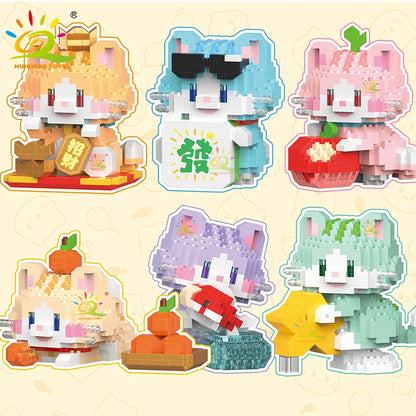 HUIQIBAO Cute Fortune Cat Micro Model Bloque de Construcción Educativo DIY para Niños y Decoración
