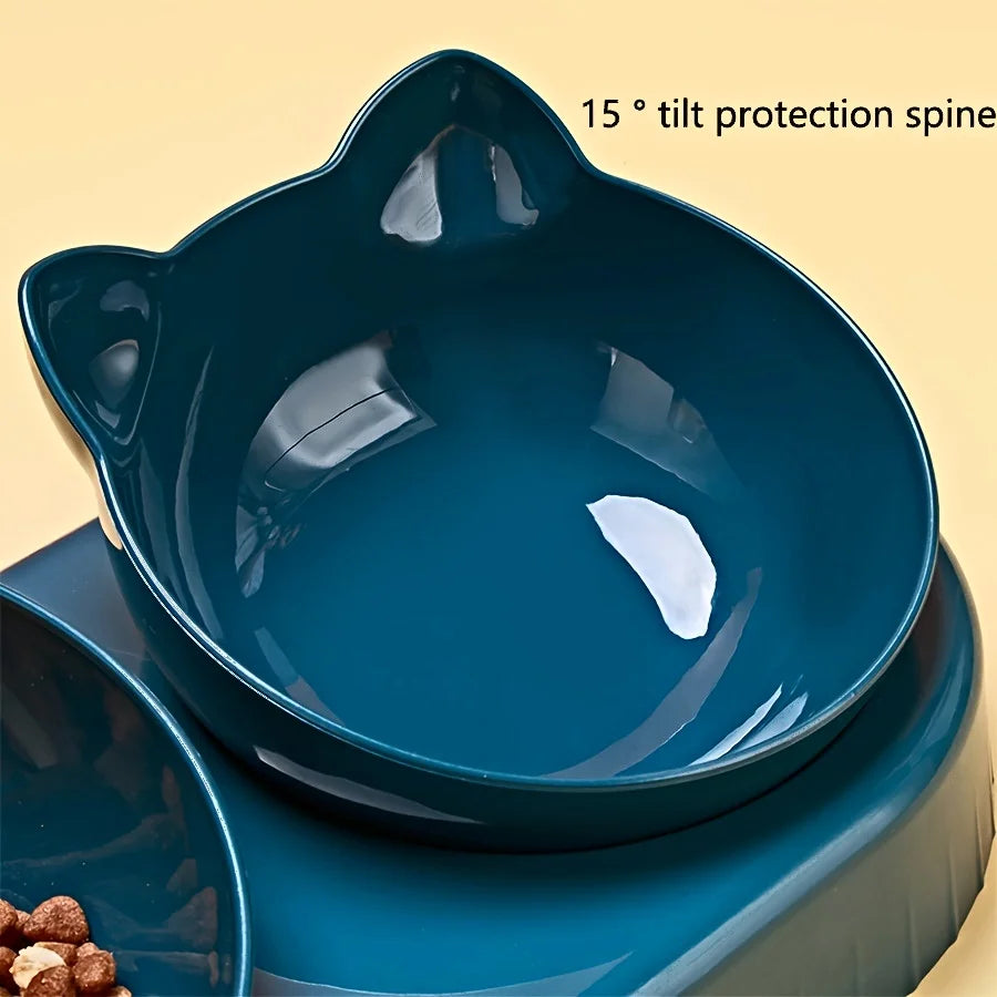Cuencos para mascotas con alimentador de agua, diseño de oreja inclinado, juego de cuencos para agua y comida para gatos con botella de agua por gravedad para protección del cuello, 3 en 1