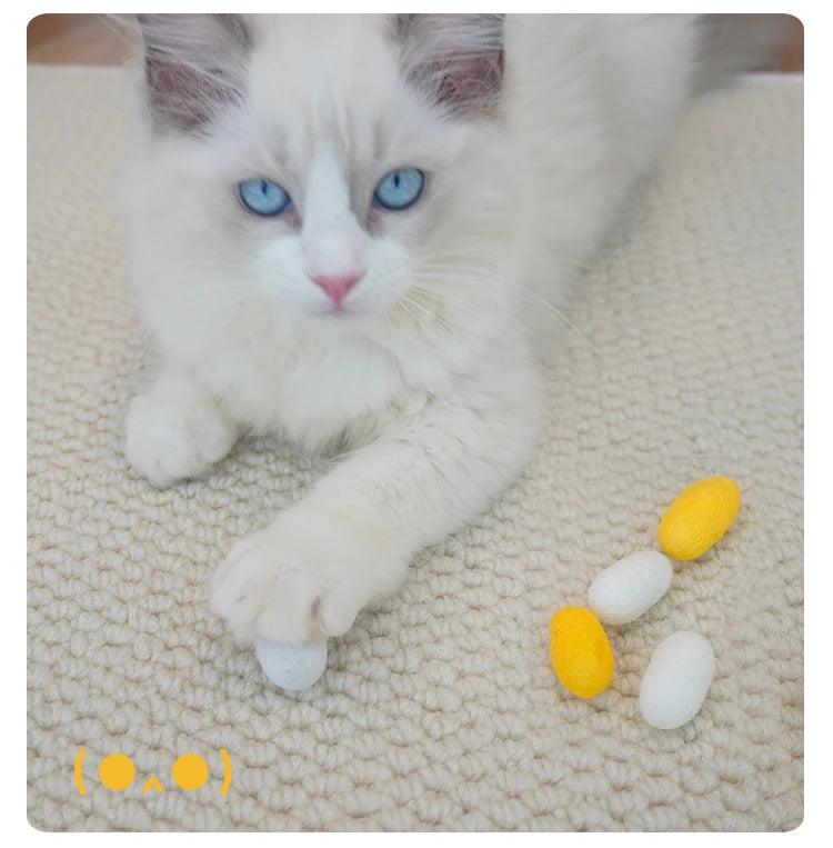 Los juguetes para gatos son naturales puros, sin teñir, sin decoloración, secado completo, con cocones de crisalis y gusano de seda para diversión de artefactos para gatos