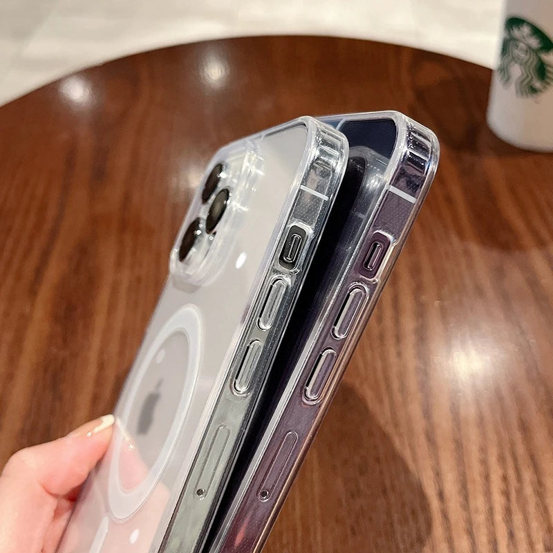 Para iPhone 15 Pro Max funda de teléfono con marco transparente magnético Magsafe de lujo para iPhone 11 12 13 14Plus 16E 17Air funda protectora
