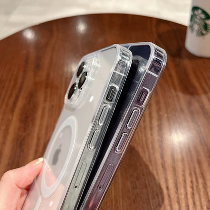 Para iPhone 15 Pro Max funda de teléfono con marco transparente magnético Magsafe de lujo para iPhone 11 12 13 14Plus 16E 17Air funda protectora