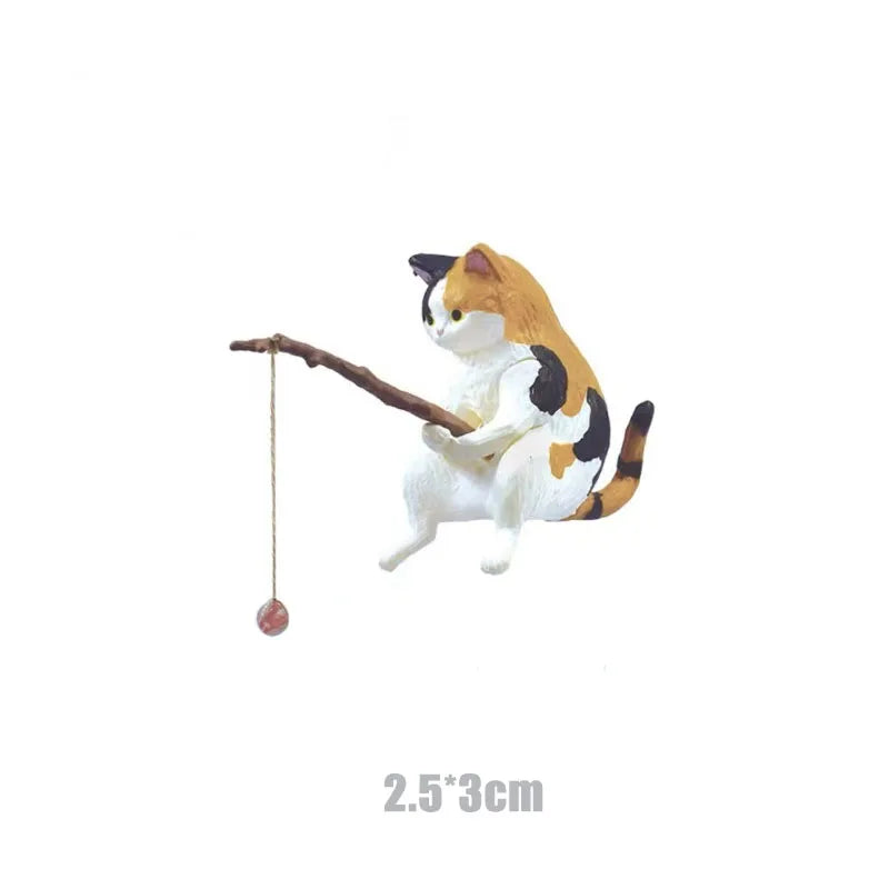 Adornos de gato de pesca, paisajismo de peces, decoración de acuario, Mini estatua de gato, accesorios de pescado, suministros para el hogar, decoración