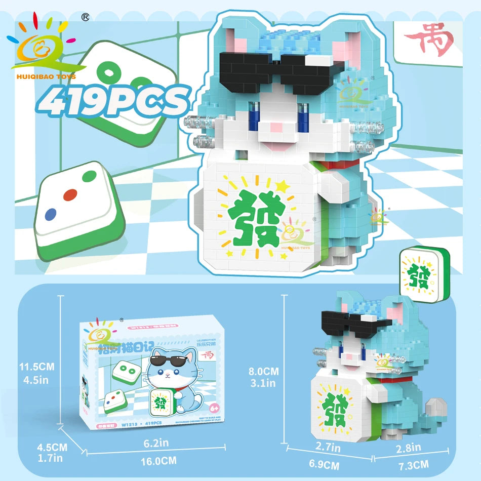 HUIQIBAO Cute Fortune Cat Micro Model Bloque de Construcción Educativo DIY para Niños y Decoración