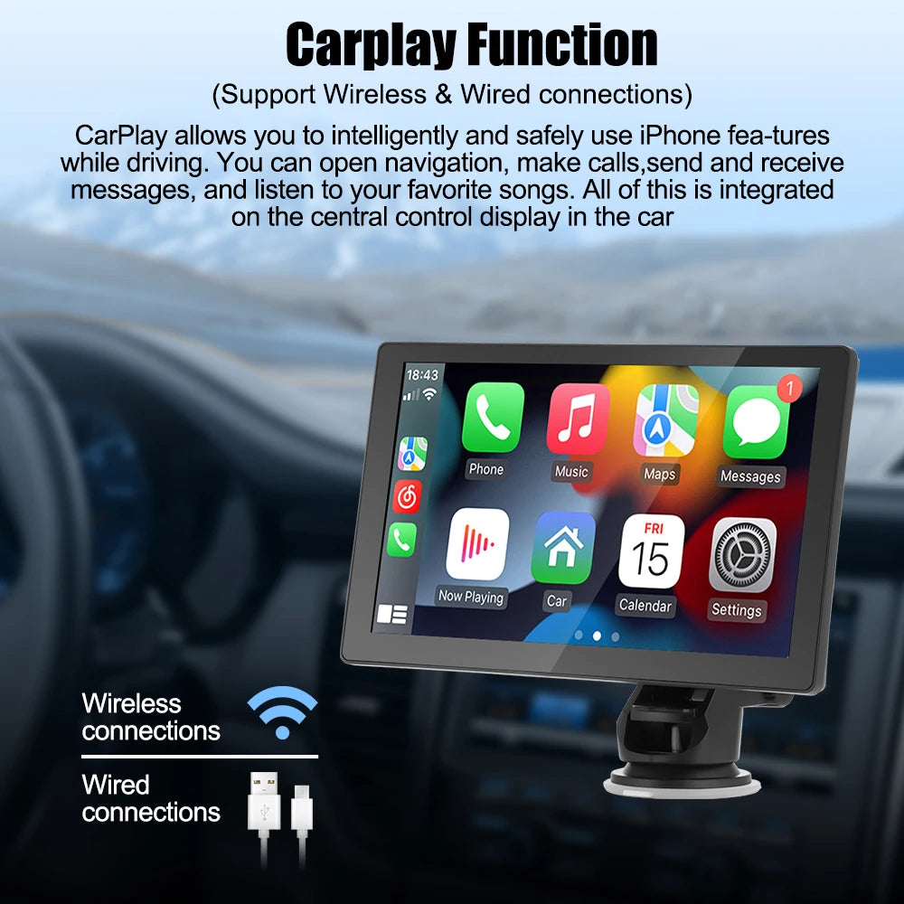 9 "portátil inalámbrico Carplay estéreo de coche Android Auto Radio de coche Bluetooth navegación GPS FM AUX reproductor Multimedia de coche
