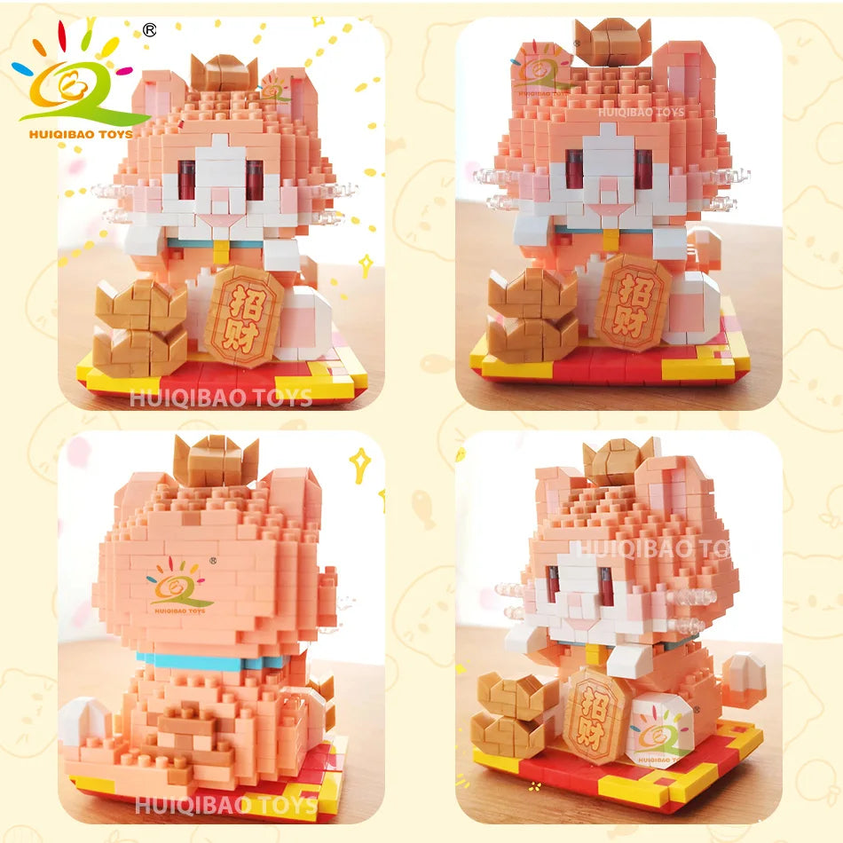 HUIQIBAO Cute Fortune Cat Micro Model Bloque de Construcción Educativo DIY para Niños y Decoración