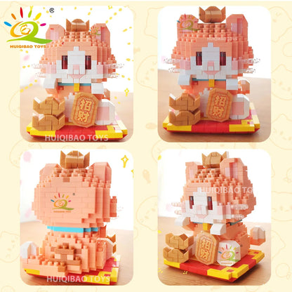 HUIQIBAO Cute Fortune Cat Micro Model Bloque de Construcción Educativo DIY para Niños y Decoración