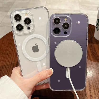 Para iPhone 15 Pro Max funda de teléfono con marco transparente magnético Magsafe de lujo para iPhone 11 12 13 14Plus 16E 17Air funda protectora