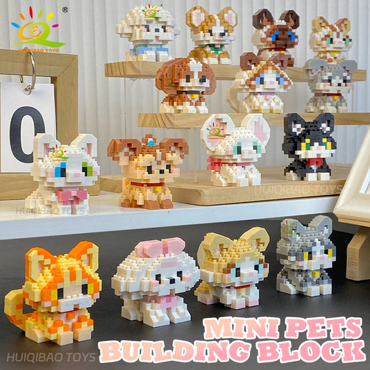 HUIQIBAO MINI Lindo juego de bloques de construcción en miniatura para perros y gato