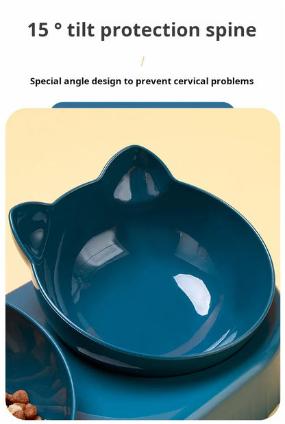 Cuencos para mascotas con alimentador de agua, diseño de oreja inclinado, juego de cuencos para agua y comida para gatos con botella de agua por gravedad para protección del cuello, 3 en 1