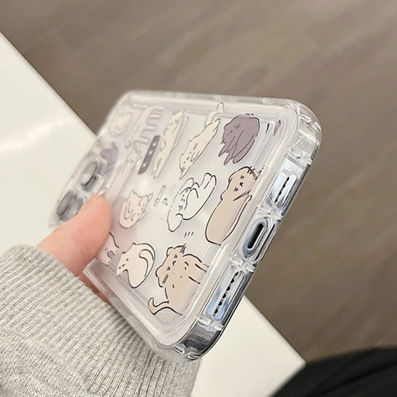 Funda de teléfono transparente suave con gráfico de gato de dibujos animados para iPhone 11 13 12 14 15 16 Pro Max XR X 7 8 Plus SE 2 3 cubierta de Airbag a prueba de golpes