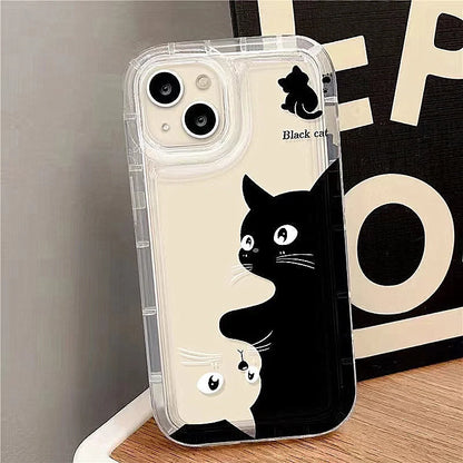 Funda de teléfono transparente suave con gráfico de gato de dibujos animados para iPhone 11 13 12 14 15 16 Pro Max XR X 7 8 Plus SE 2 3 cubierta de Airbag a prueba de golpes