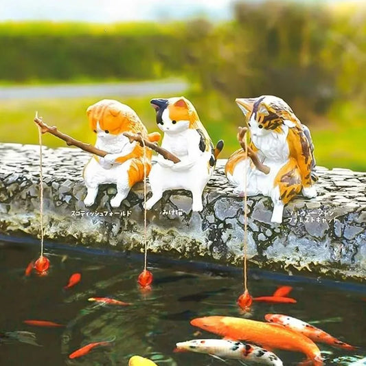 Adornos de gato de pesca, paisajismo de peces, decoración de acuario, Mini estatua de gato, accesorios de pescado, suministros para el hogar, decoración