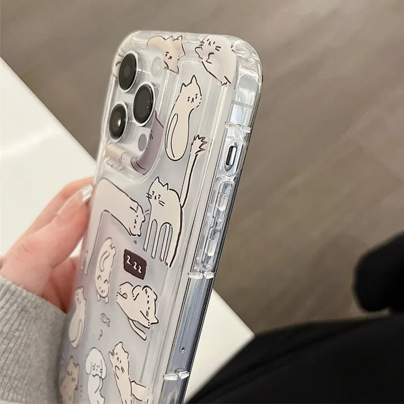 Funda de teléfono transparente suave con gráfico de gato de dibujos animados para iPhone 11 13 12 14 15 16 Pro Max XR X 7 8 Plus SE 2 3 cubierta de Airbag a prueba de golpes
